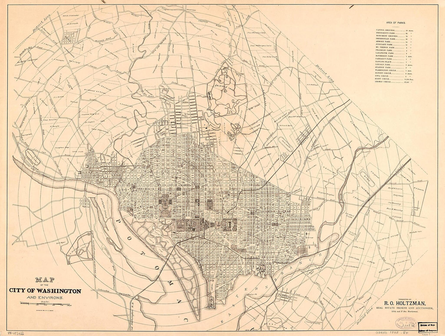 This old map of Map of the City of Washington and Environs from 1885 was created by A. G. Gedney, R. O. Holtzman in 1885