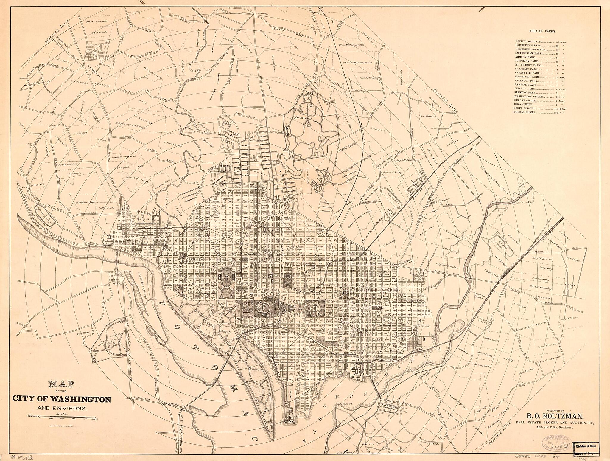 This old map of Map of the City of Washington and Environs from 1885 was created by A. G. Gedney, R. O. Holtzman in 1885