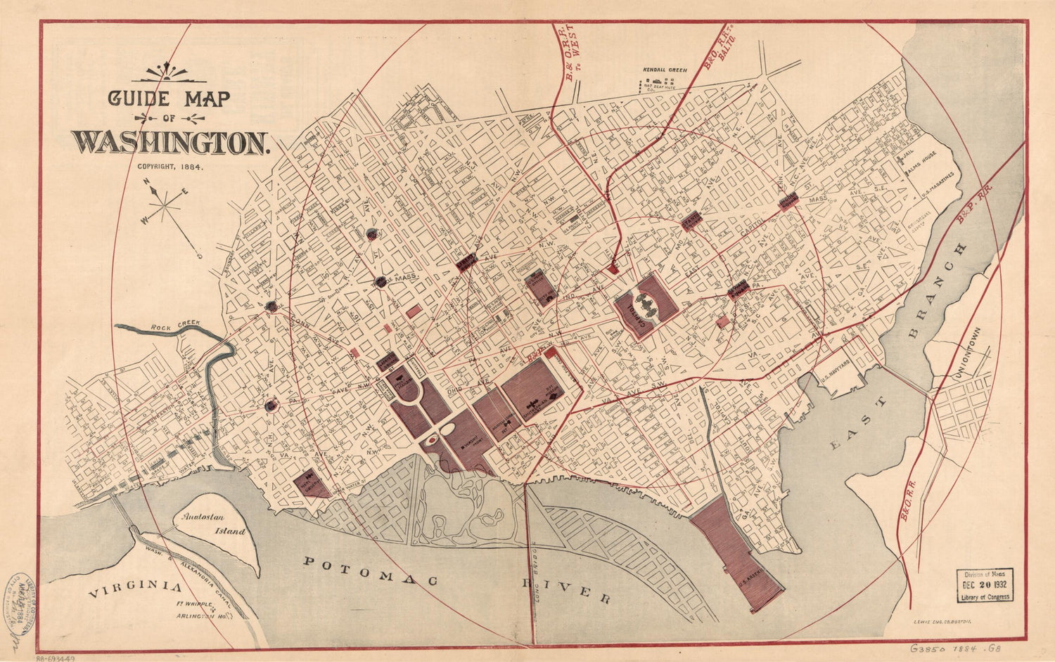 This old map of Guide Map of Washington from 1884 was created by  Lewis Eng. Co in 1884
