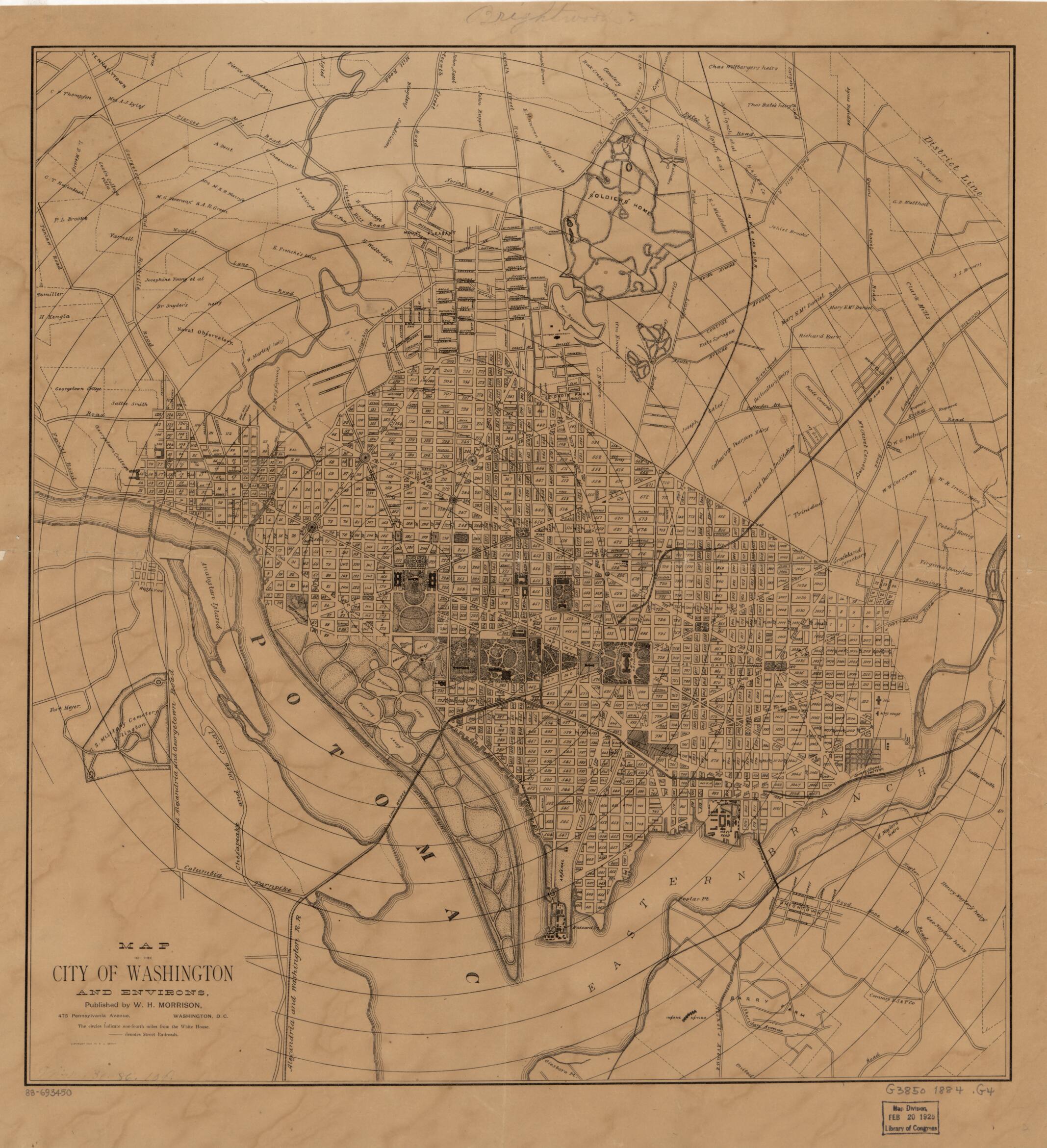 This old map of Map of the City of Washington and Environs from 1884 was created by A. G. Gedney, W. H. Morrison in 1884