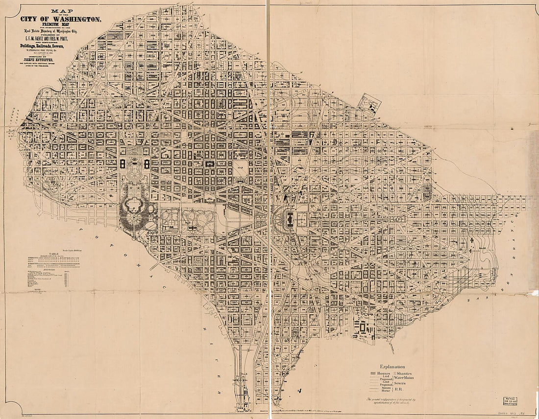 This old map of Map of the City of Washington : Premium Map for Subscribers to the Real Estate Directory of Washington City Published by E.F.M. Faehtz and Fred. W. Pratt : and Containing Buildings, Railroads, Sewers, Watermains, Fire Plugs, Etc from 1873