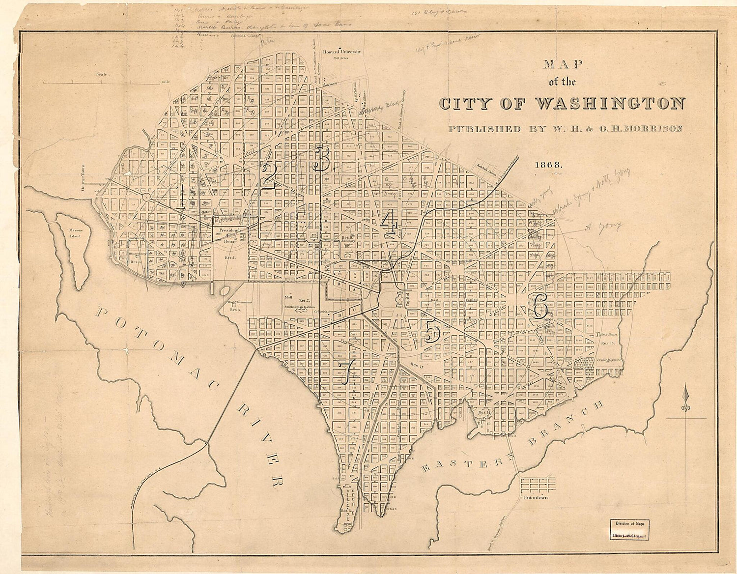 This old map of Map of the City of Washington from 1868 was created by  W.H. &amp; O.H. Morrison (Firm) in 1868