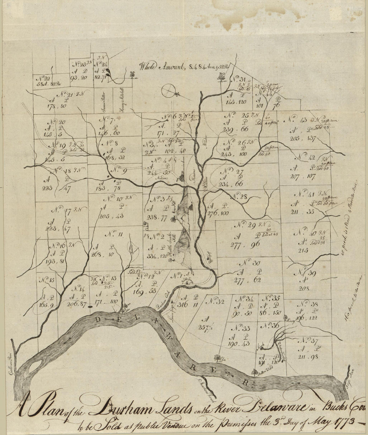 A Plan of the Durham Lands On the River Delaware In Bucks County : to Be Sold at Public Vendue On the Premisses the 3rd Day of May 1773 by Relic Map Company