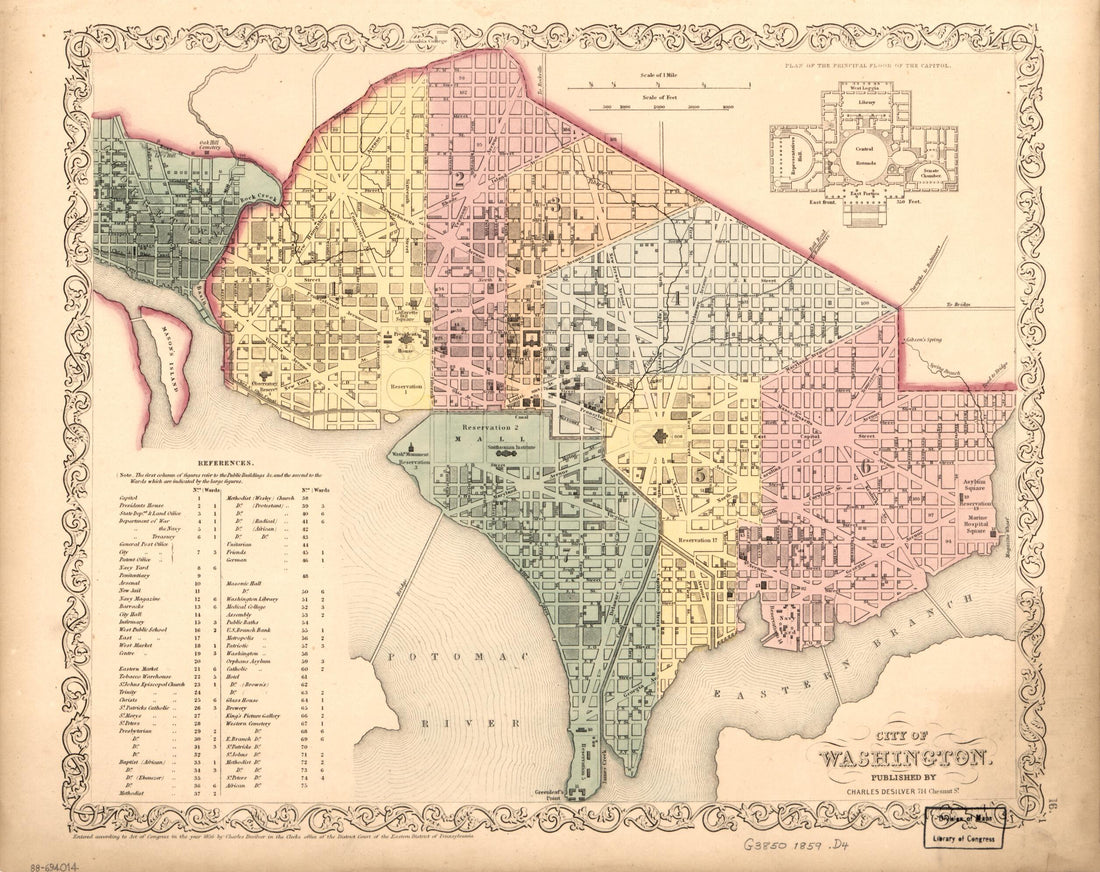 This old map of City of Washington from 1859 was created by  Cushings &amp; Bailey, Charles Desilver in 1859