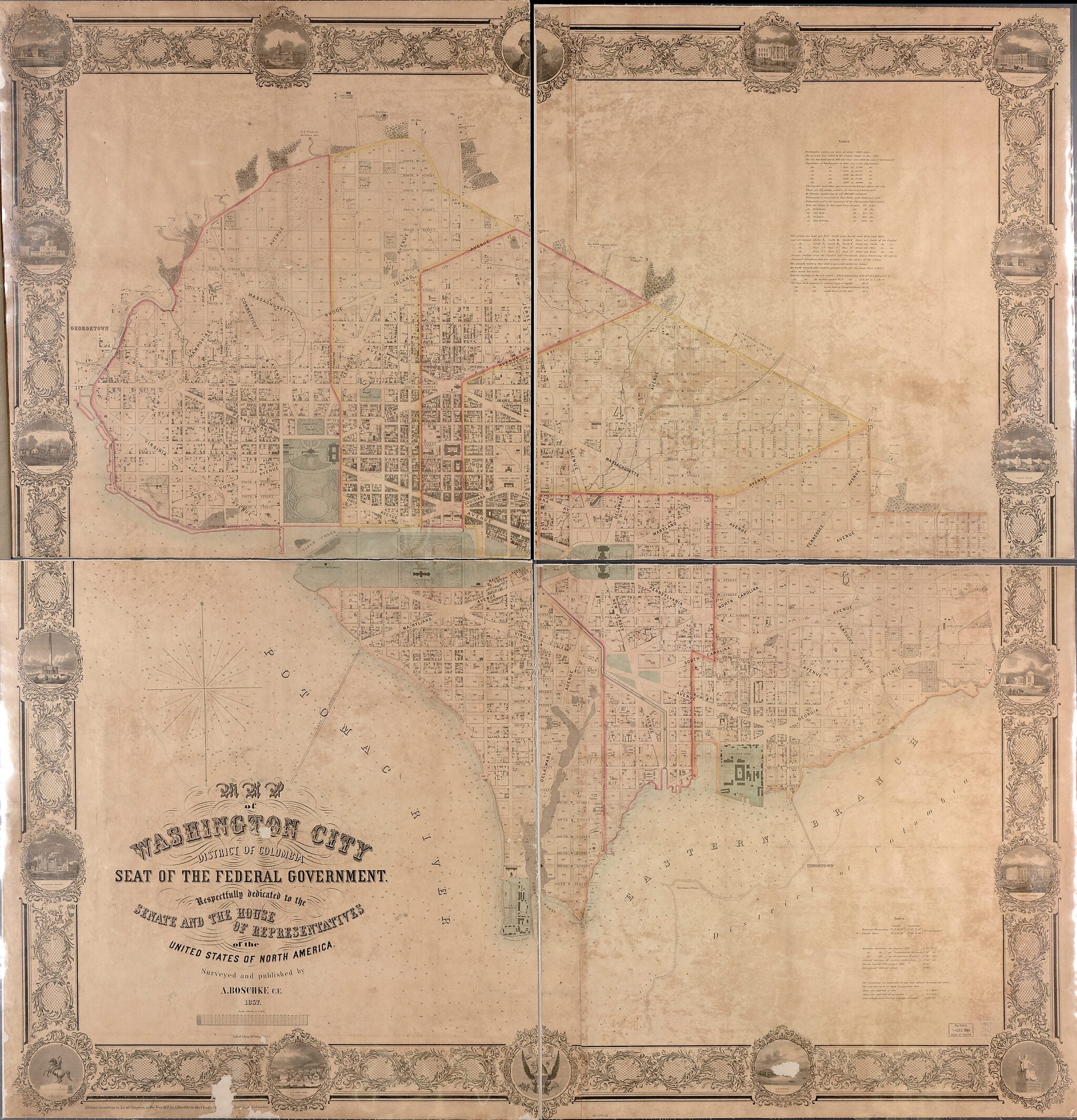This old map of Map of Washington City, District of Columbia, Seat of the Federal Government : Respectfully Dedicated to the Senate and the House of Representatives of the United States of North America from 1857 was created by Julius Bien, A. Boschke in