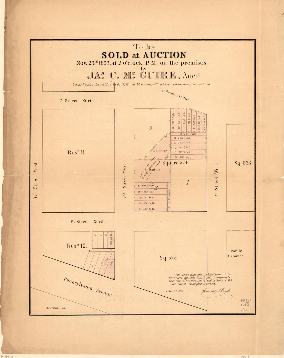 To Be Sold at Auction, Nov. 23rd in 1853, at 2 O&