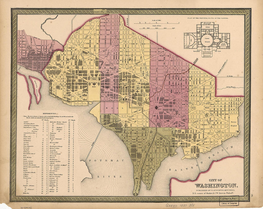 This old map of City of Washington from 1851 was created by S. Augustus (Samuel Augustus) Mitchell, Cowperthwait &amp; Co Thomas in 1851