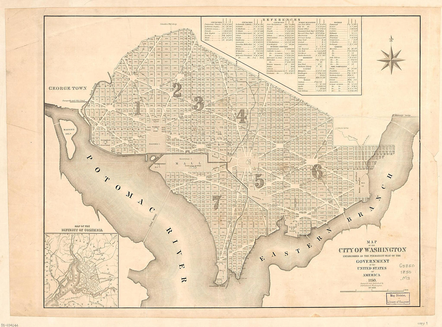 This old map of Map of the City of Washington : Established As the Permanent Seat of the Government of the United States of America from 1850 was created by D. McClelland in 1850