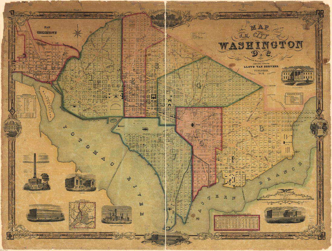 This old map of Map of the City of Washington D.C. : Established As the Permanent Seat of the Government of the U.S. of Am from 1851 was created by James Keily, Lloyd Van Derveer in 1851