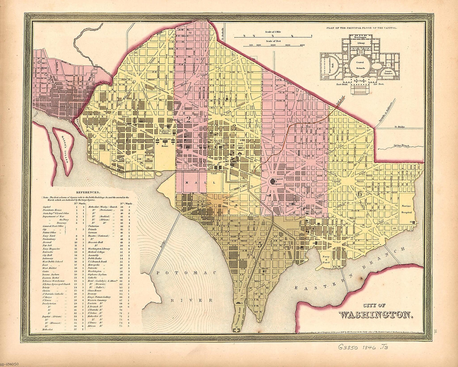 This old map of City of Washington from 1846 was created by S. Augustus (Samuel Augustus) Mitchell, Henry Schenck Tanner in 1846