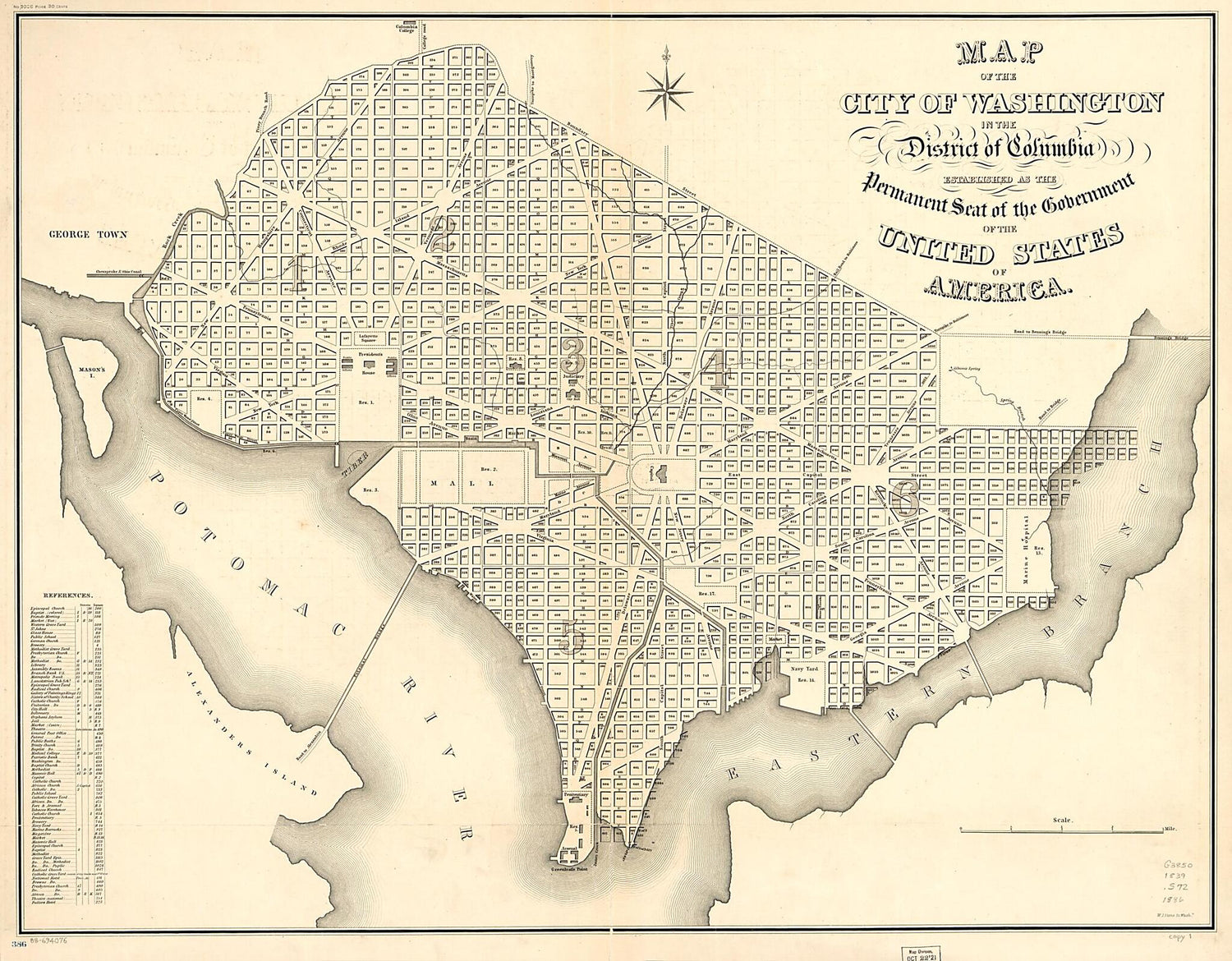 This old map of Map of the City of Washington In the District of Columbia : Established As the Permanent Seat of the Government of the United States of America from 1839 was created by William James Stone,  U.S. Coast and Geodetic Survey in 1839