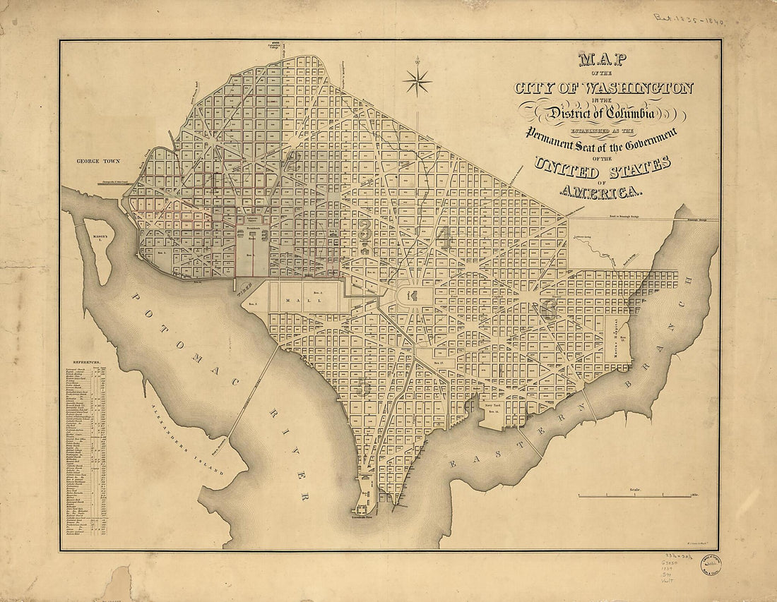 This old map of Map of the City of Washington In the District of Columbia : Established As the Permanent Seat of the Government of the United States of America from 1839 was created by William James Stone in 1839