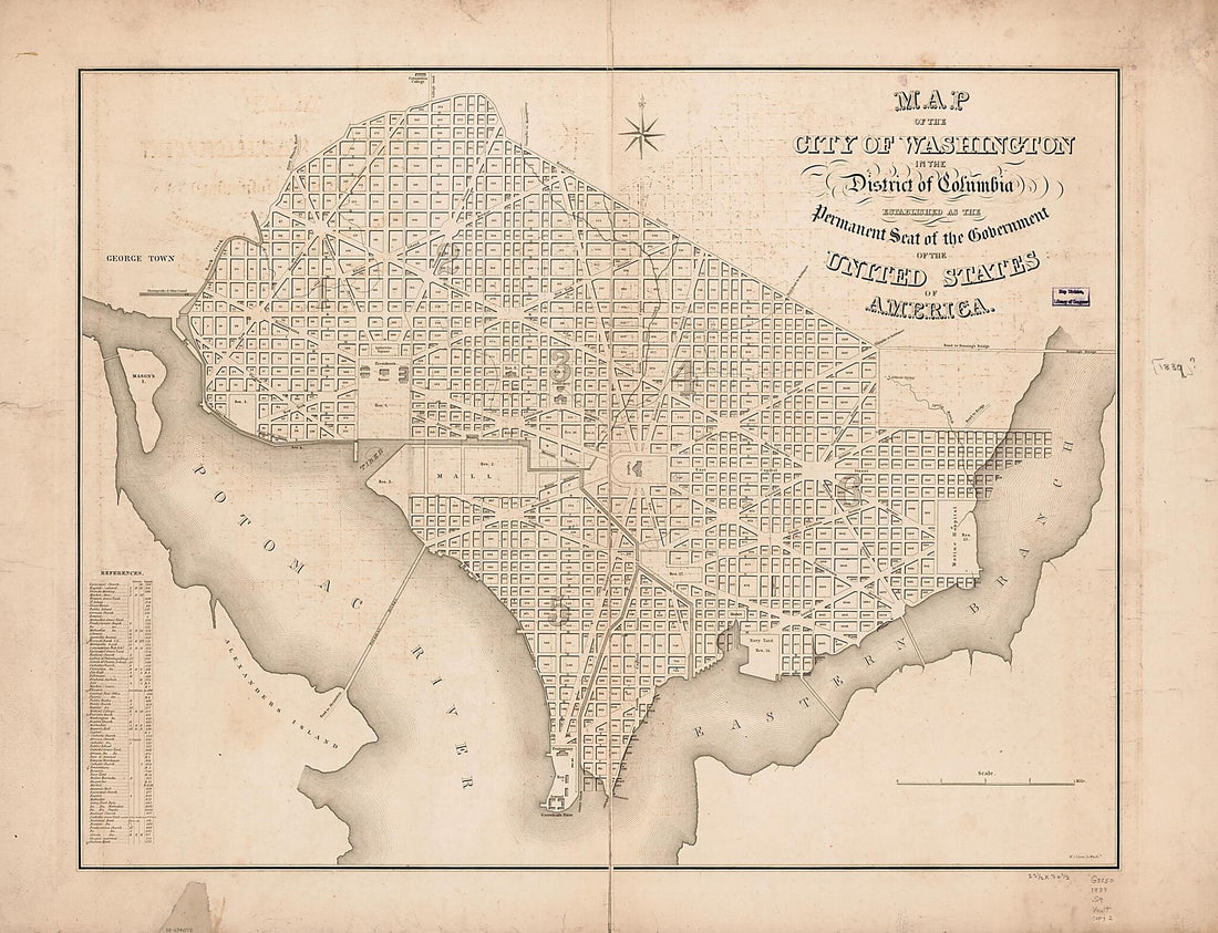 This old map of Map of the City of Washington In the District of Columbia : Established As the Permanent Seat of the Government of the United States of America from 1839 was created by William James Stone in 1839