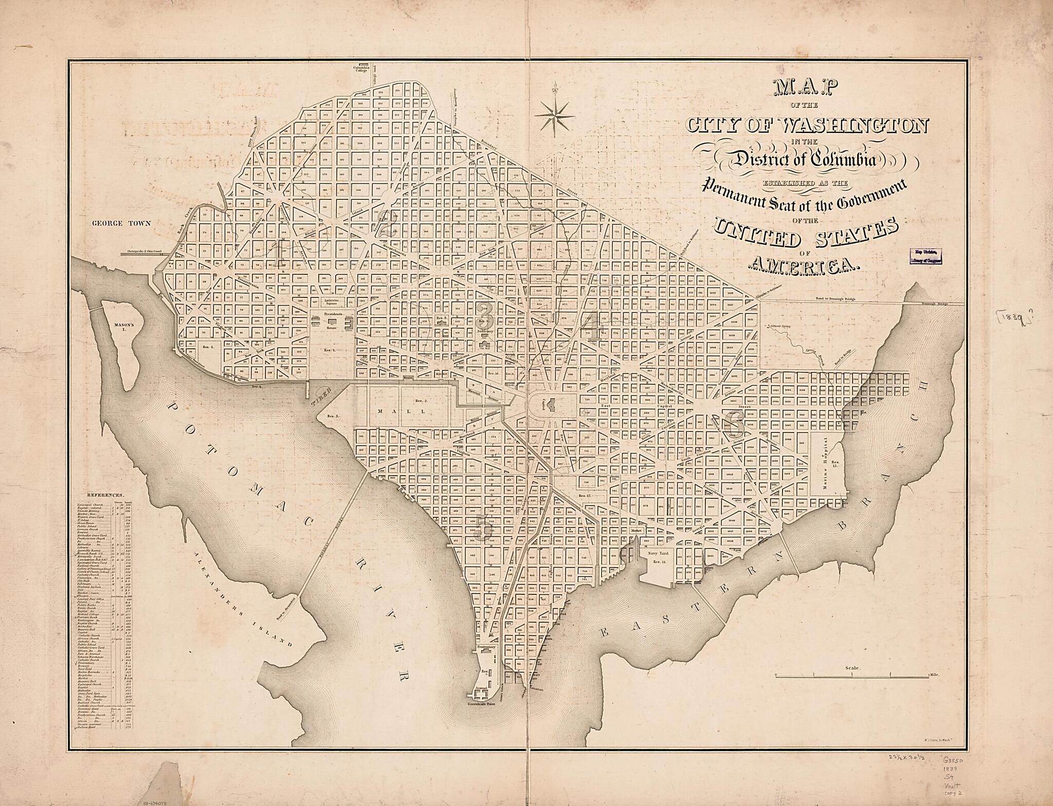This old map of Map of the City of Washington In the District of Columbia : Established As the Permanent Seat of the Government of the United States of America from 1839 was created by William James Stone in 1839
