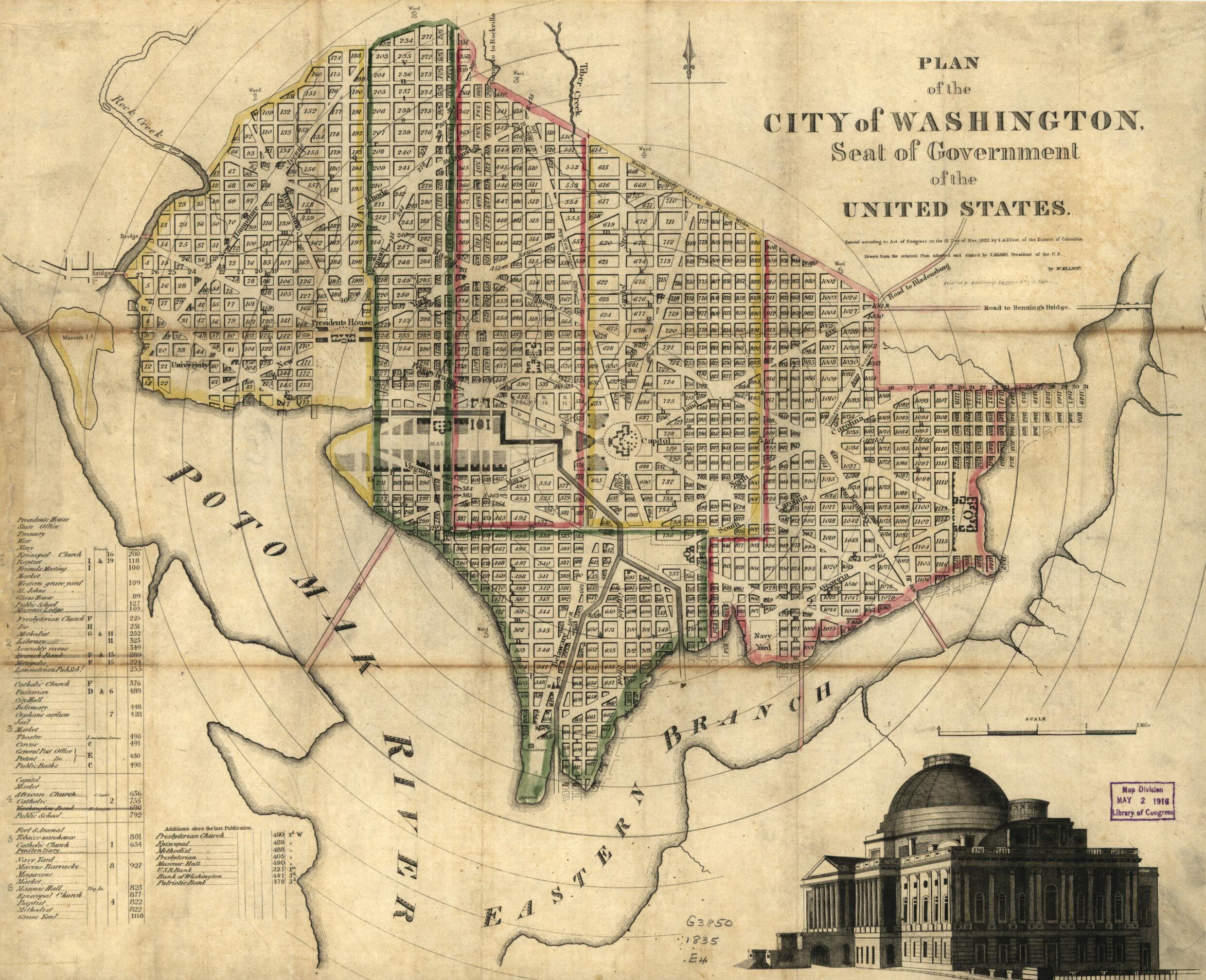 This old map of Plan of the City of Washington : Seat of Government of the United States from 1835 was created by S. Alfred Elliot, William Elliot in 1835