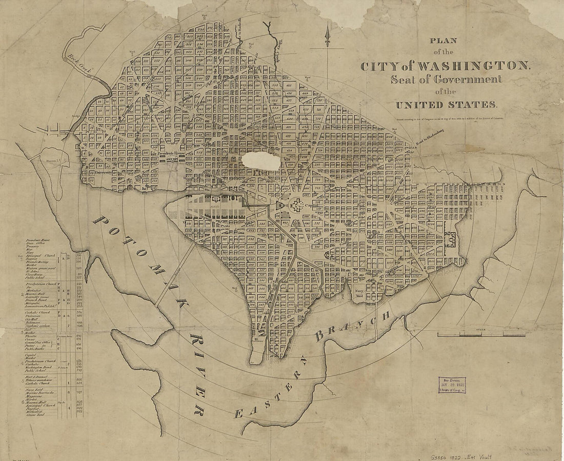 This old map of Plan of the City of Washington : Seat of Government of the United States from 1822 was created by S. Alfred Elliot, William Elliot in 1822