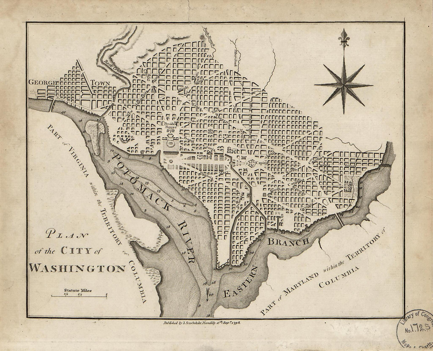 This old map of Plan of the City of Washington from 1798 was created by John Stockdale, Isaac Weld in 1798