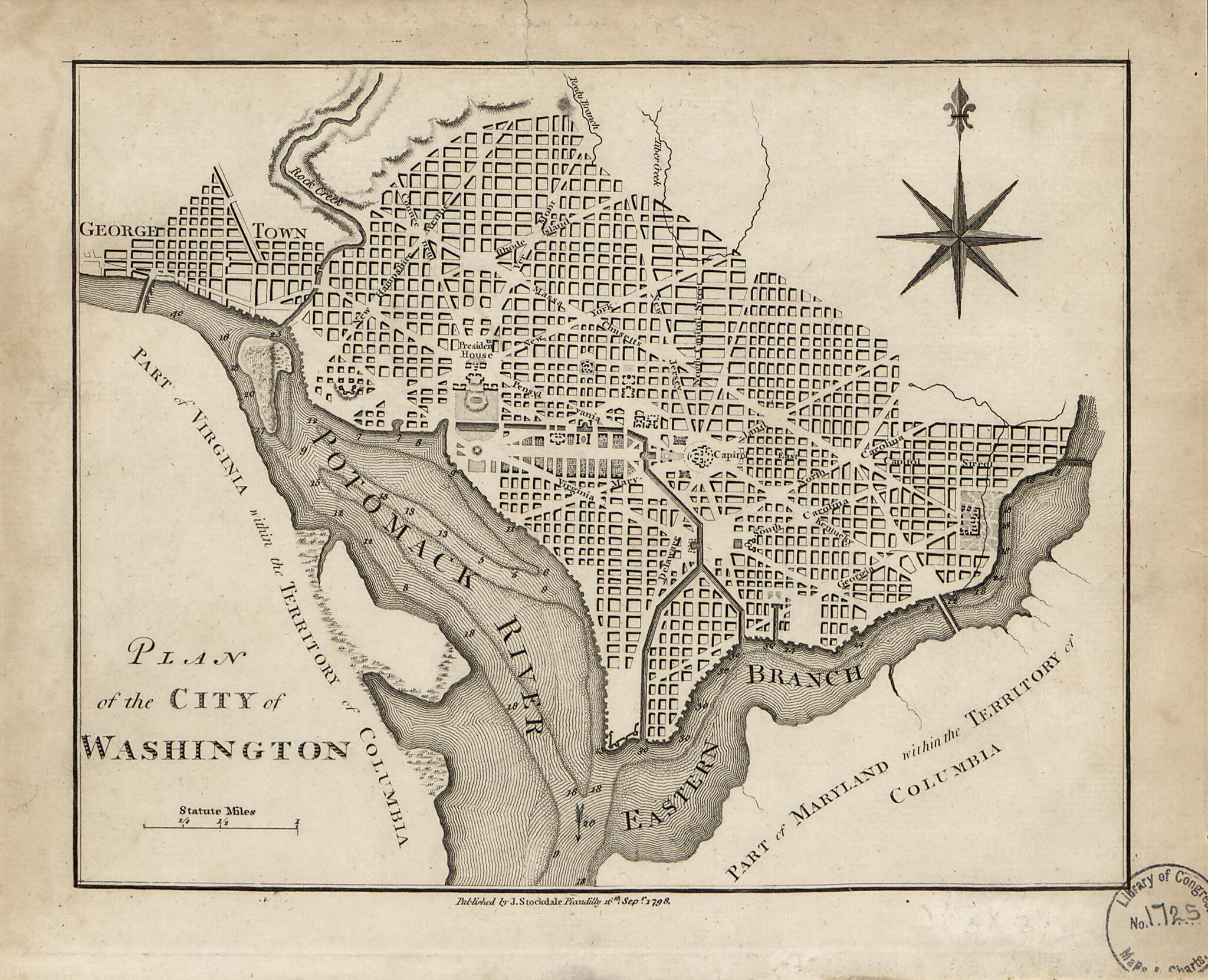 This old map of Plan of the City of Washington from 1798 was created by John Stockdale, Isaac Weld in 1798