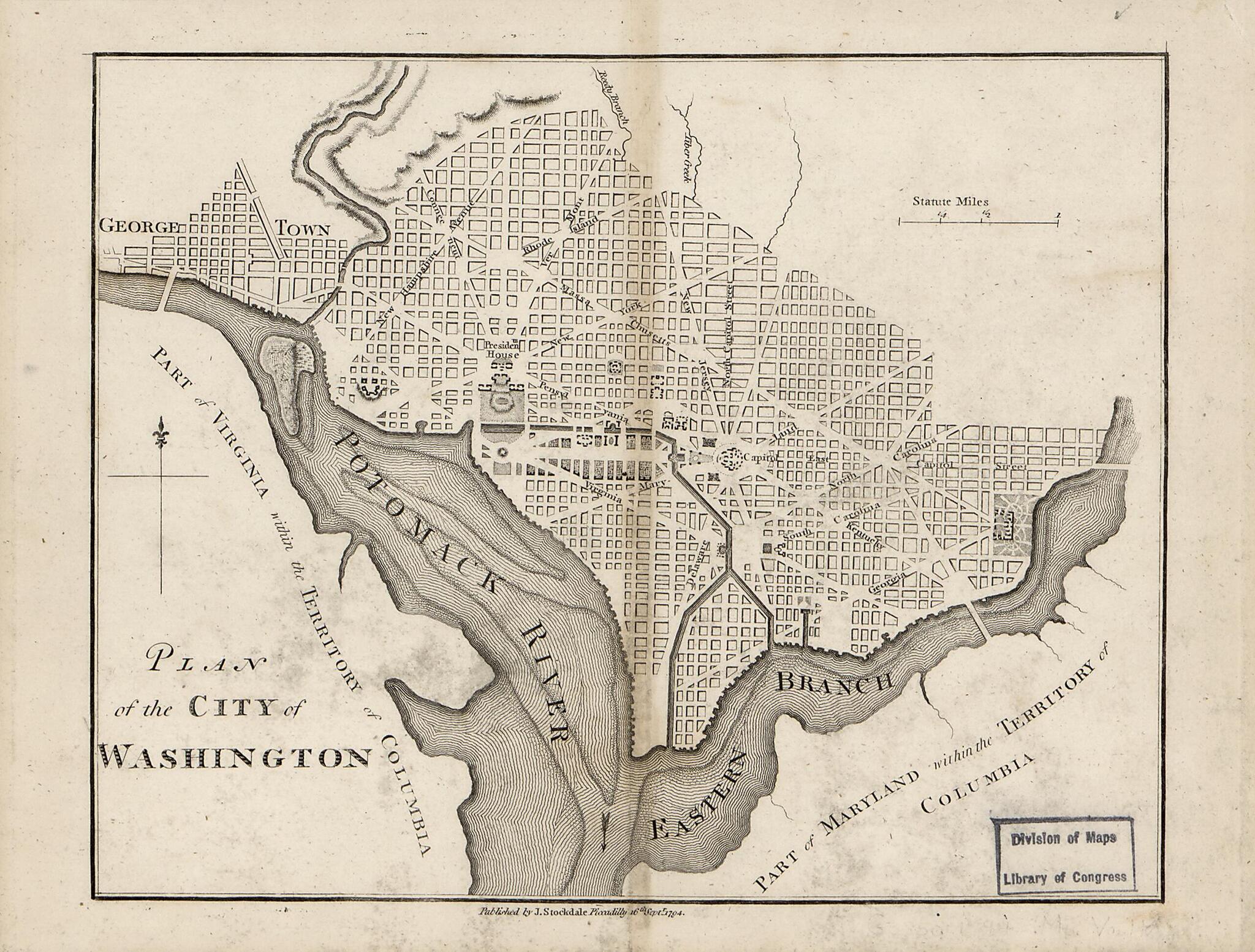 This old map of Plan of the City of Washington from 1794 was created by Jedidiah Morse, John Stockdale in 1794