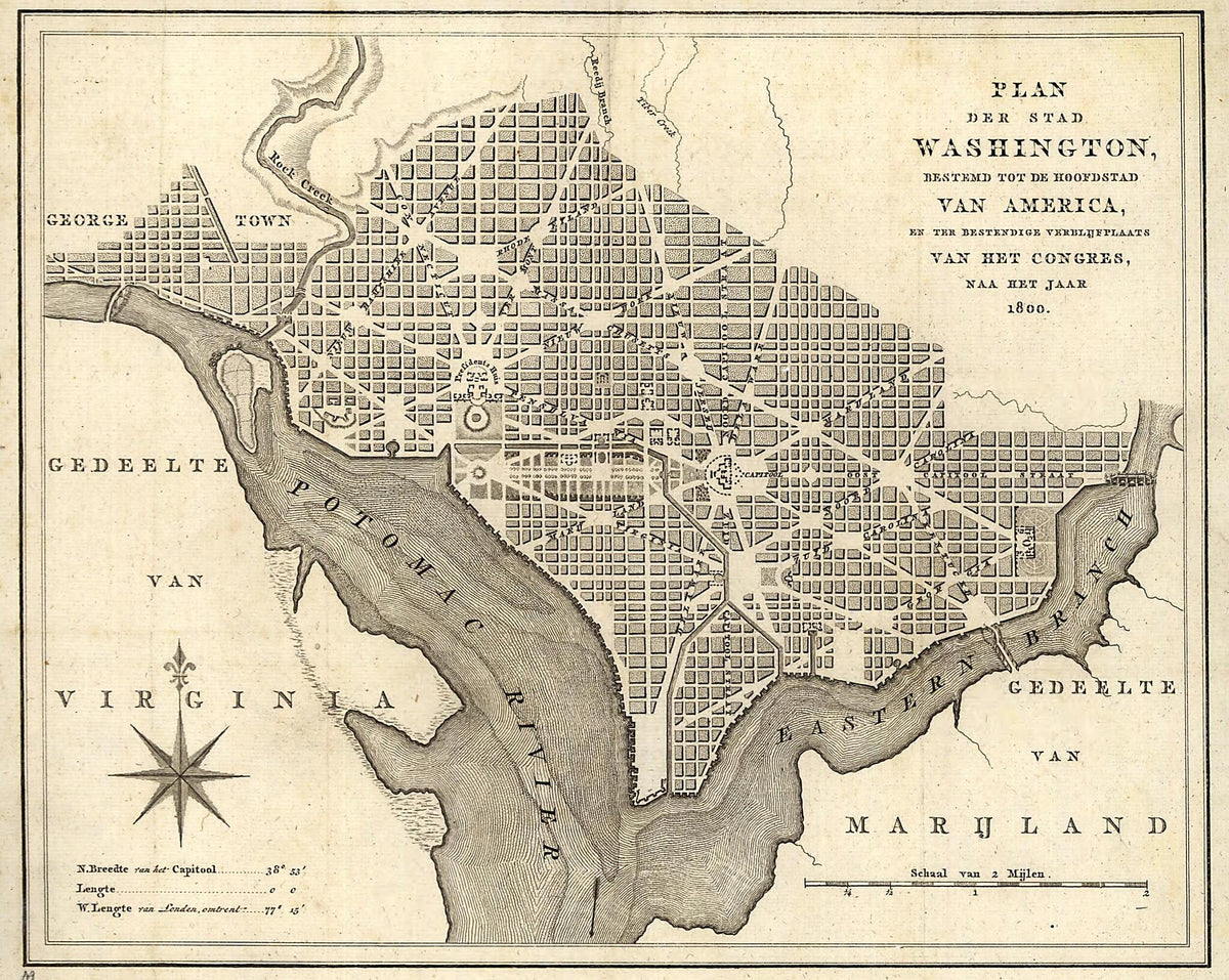 Plan Der Stad Washington : Bestemd Tot De Hoofdstad Van America, En Ter Bestendige Verblijfplaats Van Het Congres, Naa Het Jaar 1800 1793 by Relic Map Company
