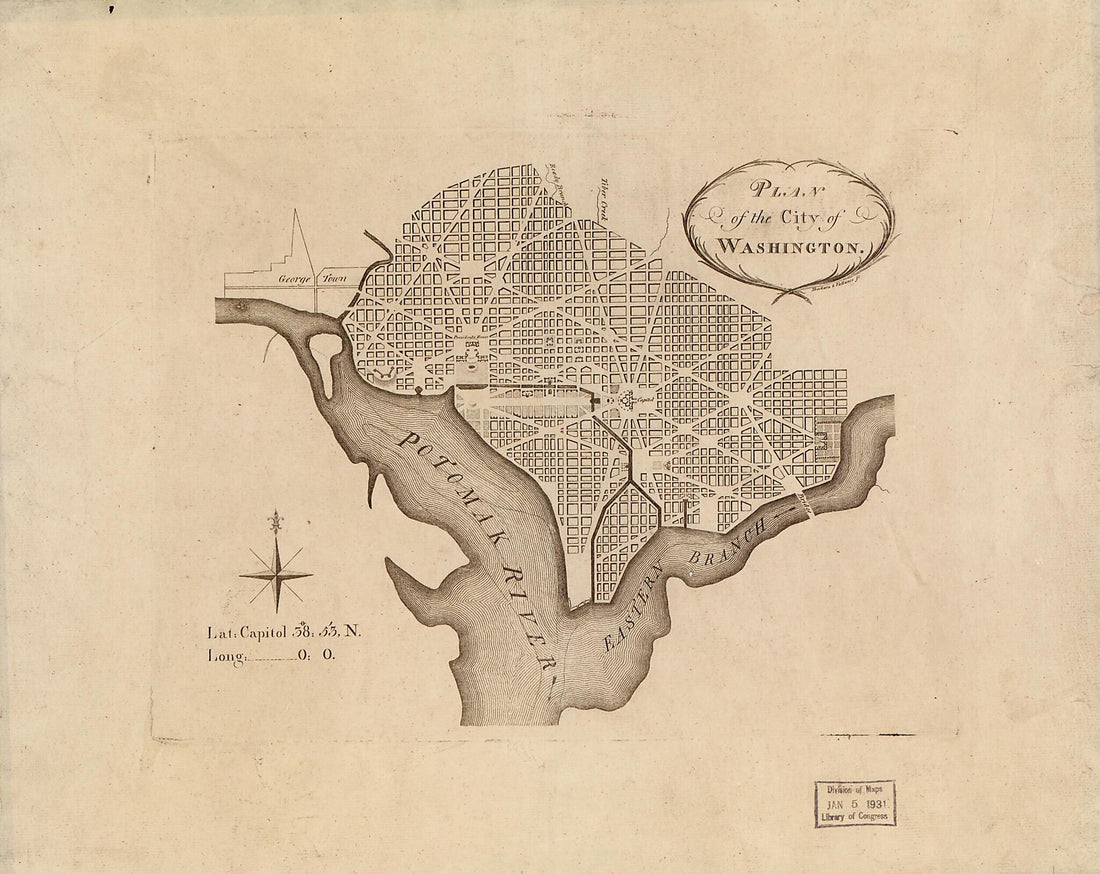 This old map of Plan of the City of Washington from 1792 was created by Pierre Charles L&