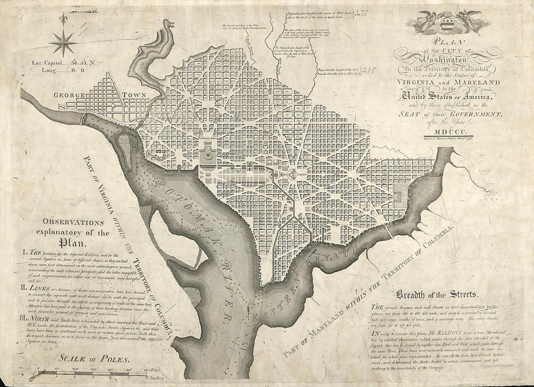 This old map of Plan of the City of Washington In the Territory of Columbia : Ceded by the States of Virginia and Maryland to the United States of America, and by Them Established As the Seat of Their Government, After the Year MDCCC from 1792 was create