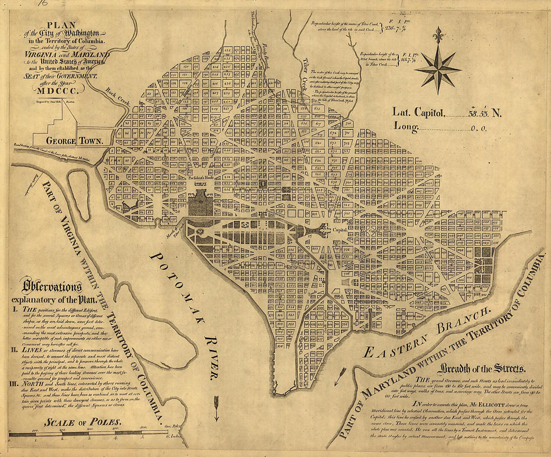 This old map of Plan of the City of Washington In the Territory of Columbia : Ceded by the States of Virginia and Maryland to the United States of America, and by Them Established As the Seat of Their Government, After the Year MDCCC from 1792 was create
