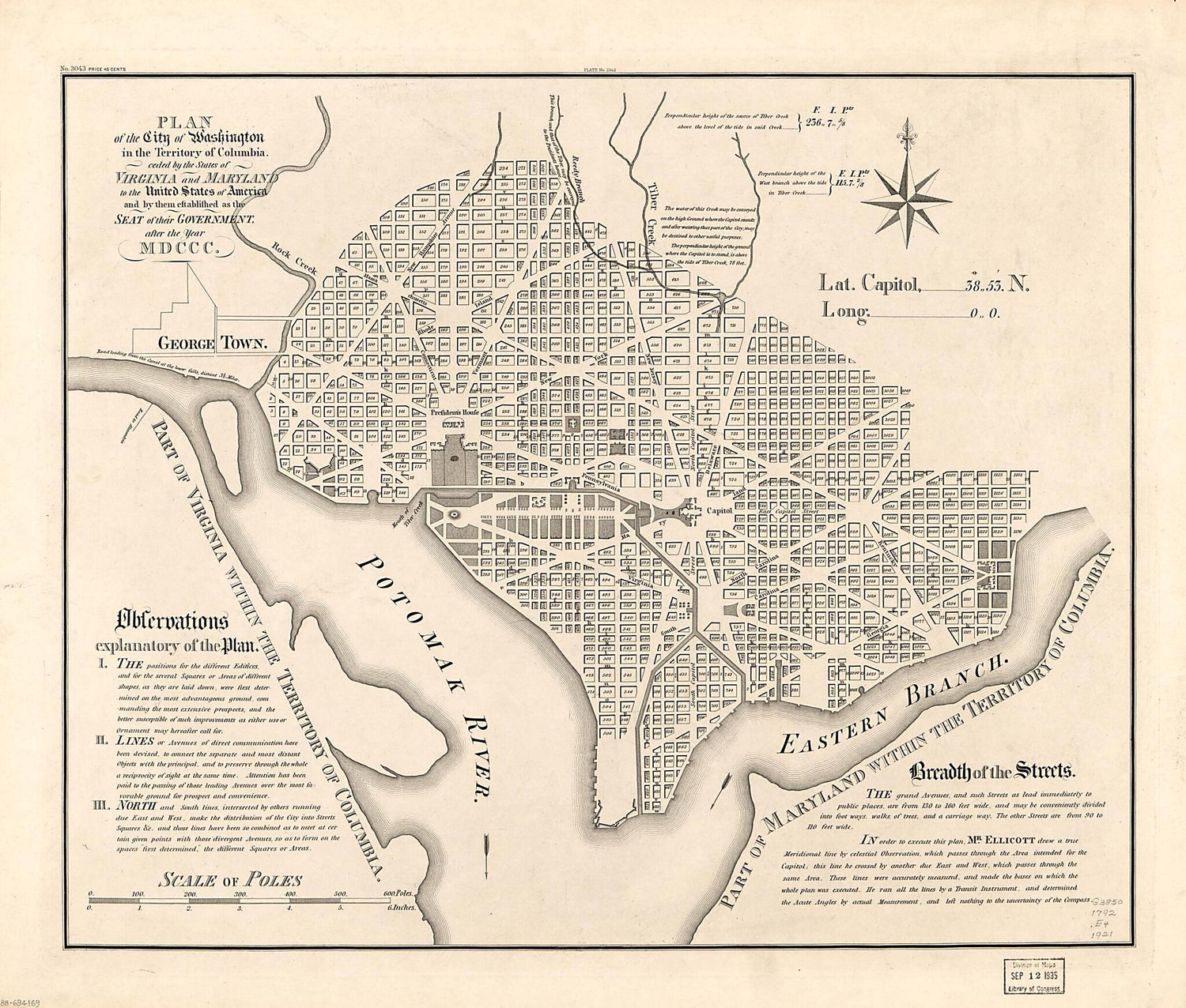 This old map of Plan of the City of Washington In the Territory of Columbia : Ceded by the States of Virginia and Maryland to the United States of America, and by Them Established As the Seat of Their Government, After the Year MDCCC from 1792 was create