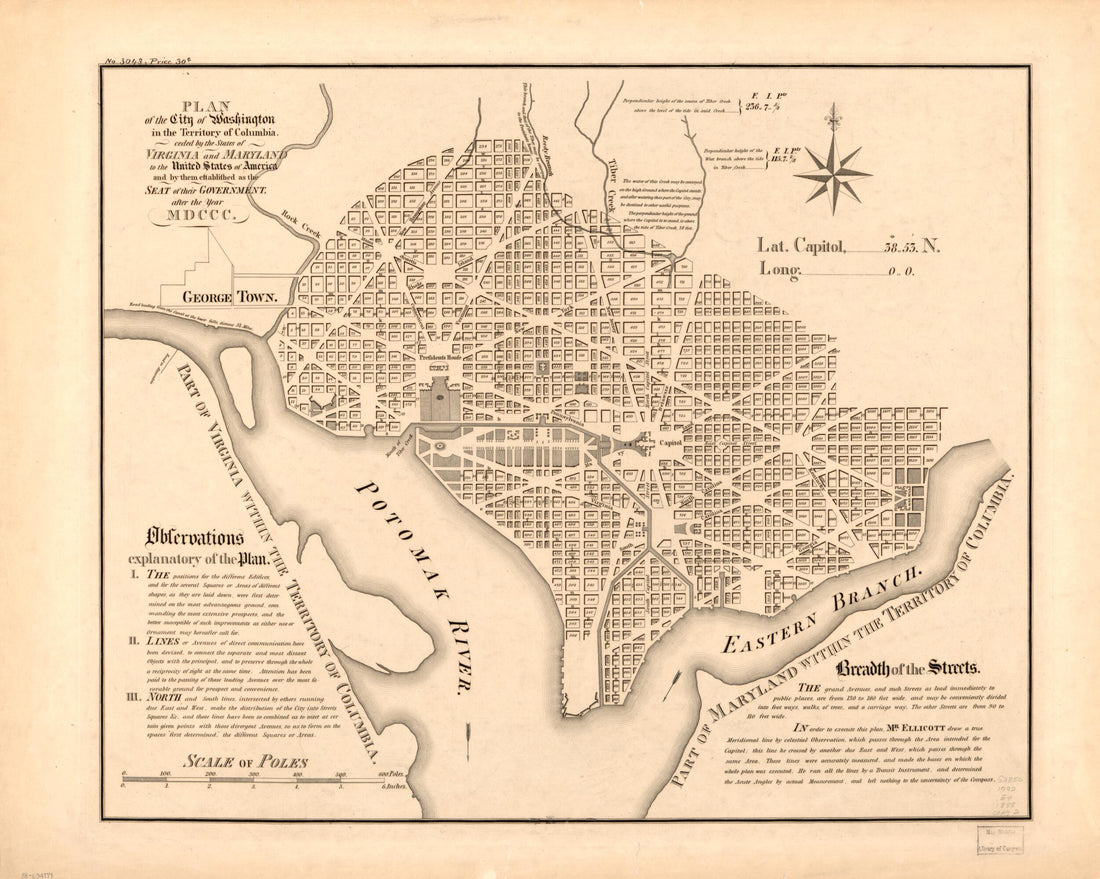 This old map of Plan of the City of Washington In the Territory of Columbia : Ceded by the States of Virginia and Maryland to the United States of America, and by Them Established As the Seat of Their Government, After the Year MDCCC from 1792 was create