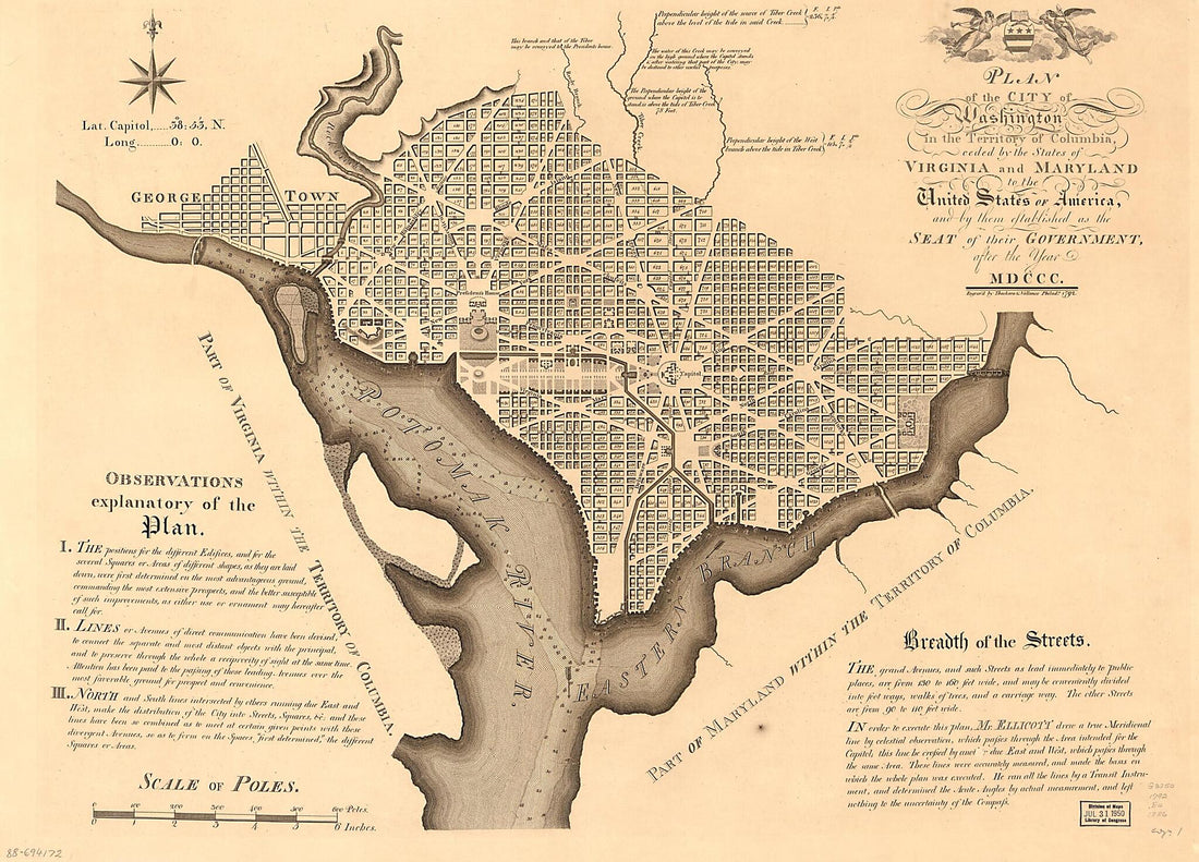 This old map of Plan of the City of Washington In the Territory of Columbia : Ceded by the States of Virginia and Maryland to the United States of America, and by Them Established As the Seat of Their Government, After the Year MDCCC from 1792 was create