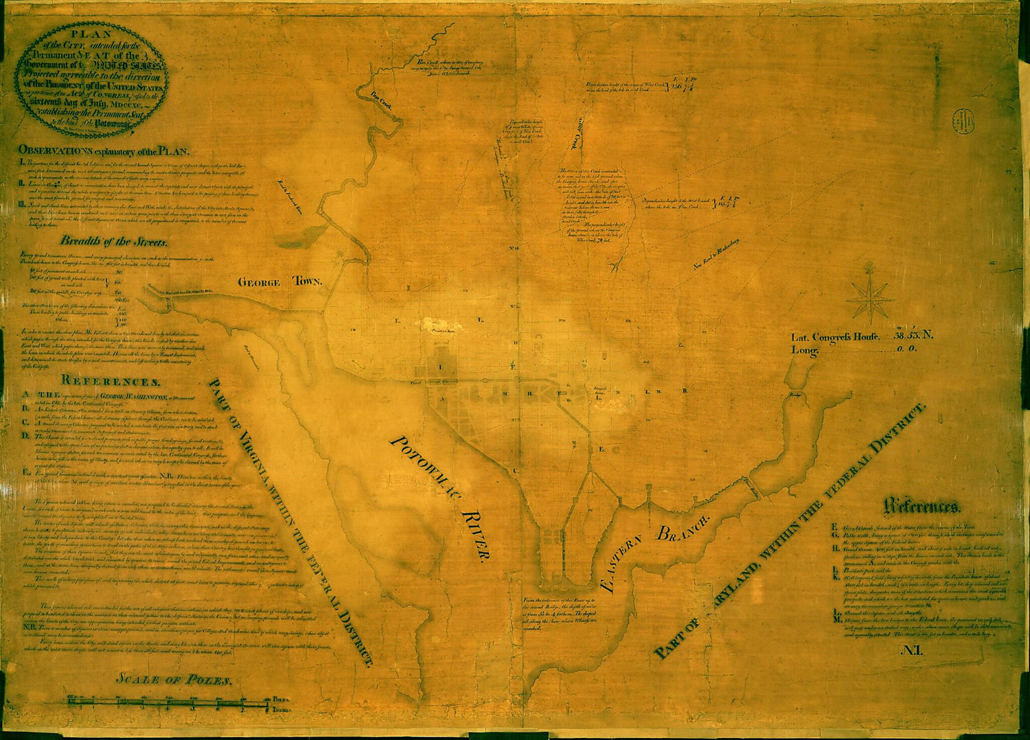 This old map of Plan of the City Intended for the Permanent Seat of the Government of The United States : Projected Agreeable to the Direction of the President of the United States, In Pursuance of an Act of Congress, Passed On the Sixteenth Day of July,