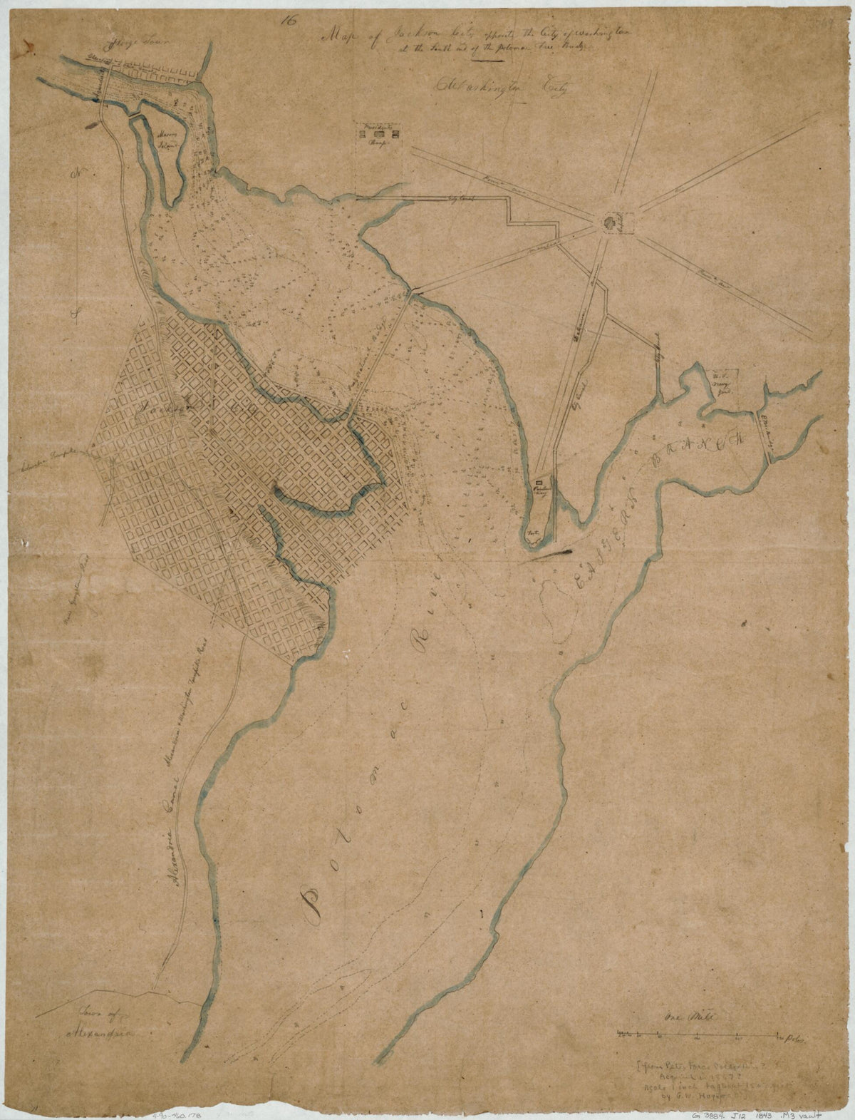 Map of Jackson City Opposite the City of Washington at the South End of the Potomac Free Bridge in 1843 by Relic Map Company