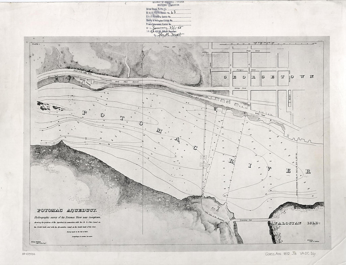 Potomac Aqueduct, Hydrographic Survey of the Potomac River Near Georgetown : Shewing the Position of the Aqueduct, Its Connection With the Ch. &amp; Ohio Canal On the North Bank, and With the Alexandria Canal On the South Bank of the River 1832 by Relic Map Company
