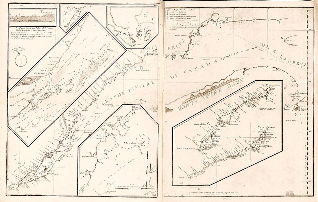 This old map of De La Grande Rivière De Canada : Appellée Par Les Europeens De St. Laurens from 1715 was created by J. F. (Jacques François) Bénard,  Deshayes, Nicolas De Fer in 1715