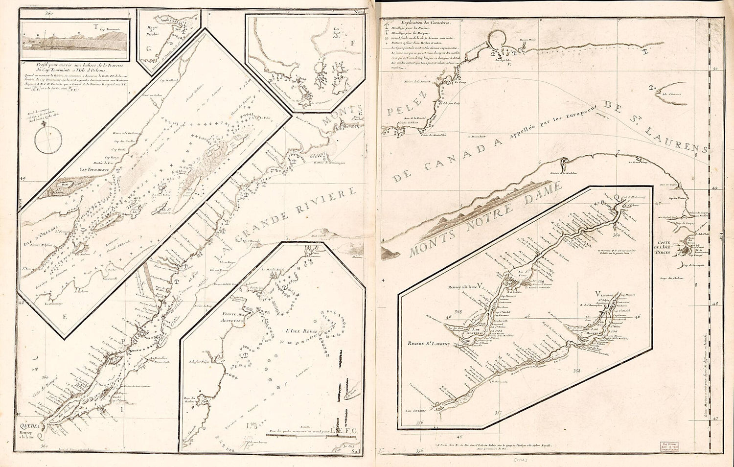 This old map of De La Grande Rivière De Canada : Appellée Par Les Europeens De St. Laurens from 1715 was created by J. F. (Jacques François) Bénard,  Deshayes, Nicolas De Fer in 1715