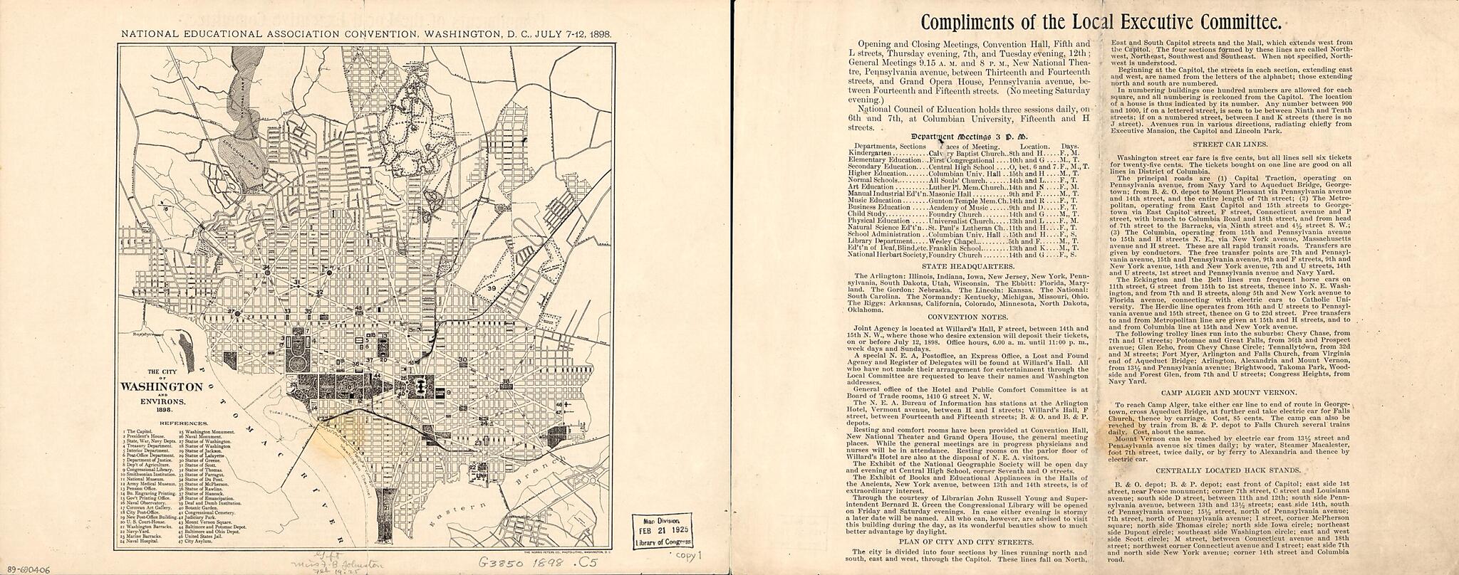 This old map of The City of Washington and Environs : from 1898 was created by  National Educational Association (U.S.). Meeting,  Norris Peters Co in 1898