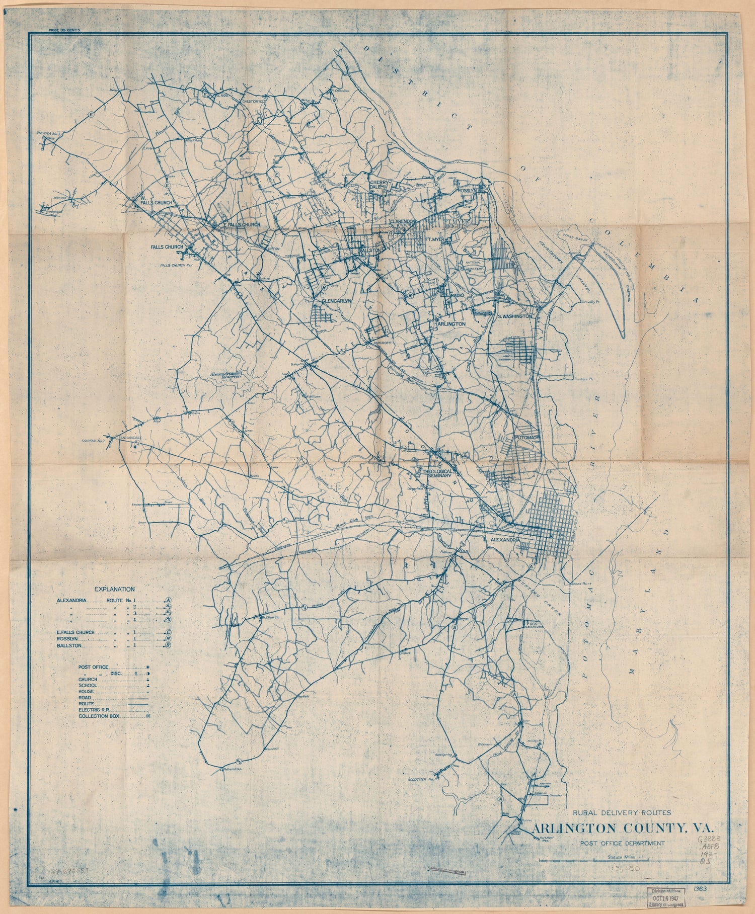This old map of Rural Delivery Routes, Arlington County, Va from 1920 was created by  United States. Post Office Department in 1920