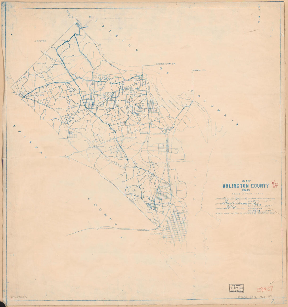 This old map of Map of Arlington County Roads from 1922 was created by  Arlington County (Va.),  United States. Bureau of the Census in 1922