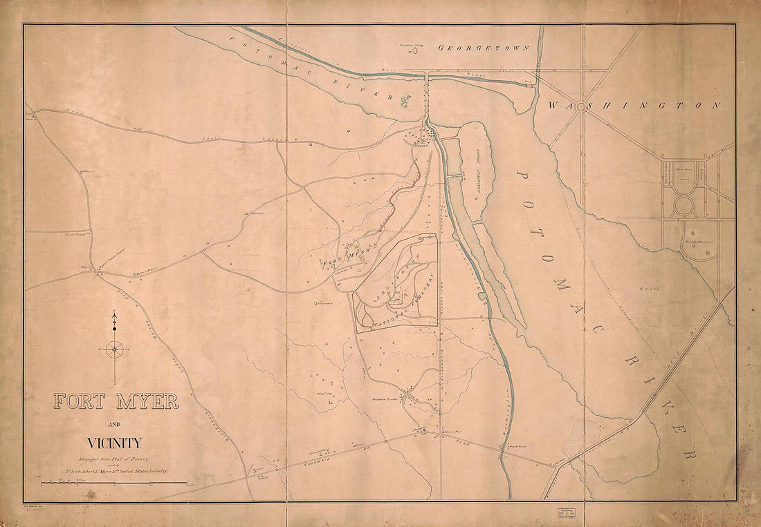 This old map of Fort Myer and Vicinity from 1885 was created by R. D. Meston, Albert L. Myer in 1885