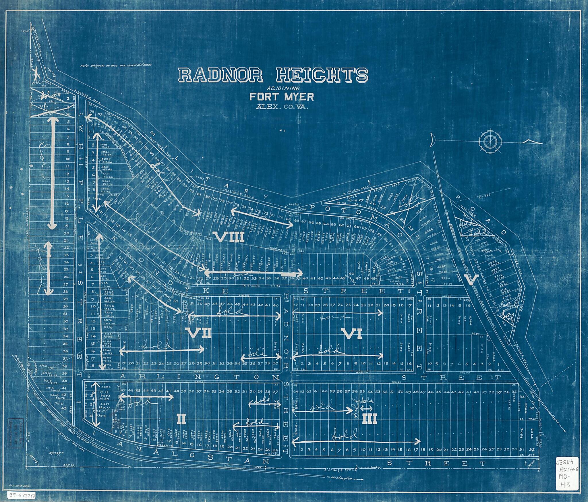 This old map of Radnor Heights Adjoining Fort Myer, Alex. County, Va from 1900 was created by M. J. Hale in 1900