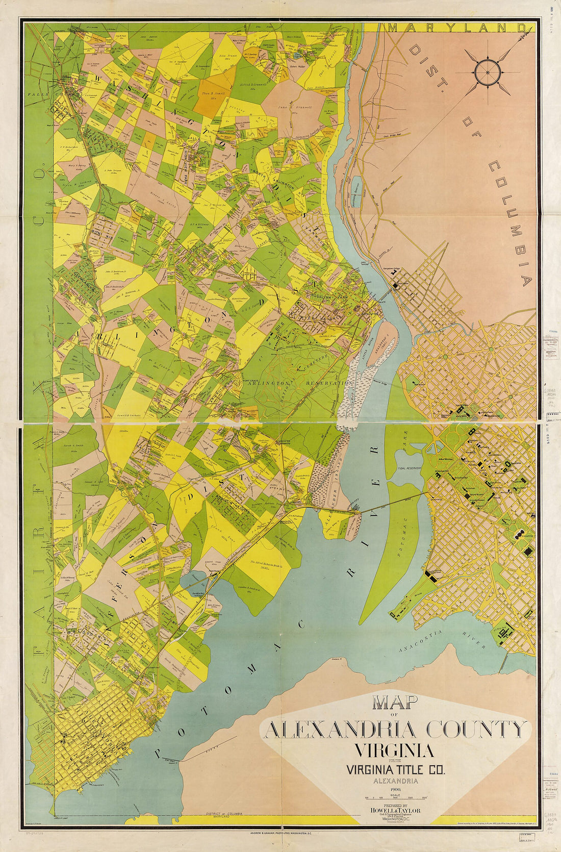 This old map of Map of Alexandria County, Virginia for the Virginia Title Co from 1900 was created by Andrew B. Graham,  Howell &amp; Taylor, G. P. (Gustave P.) Strum,  Virginia Title Co in 1900