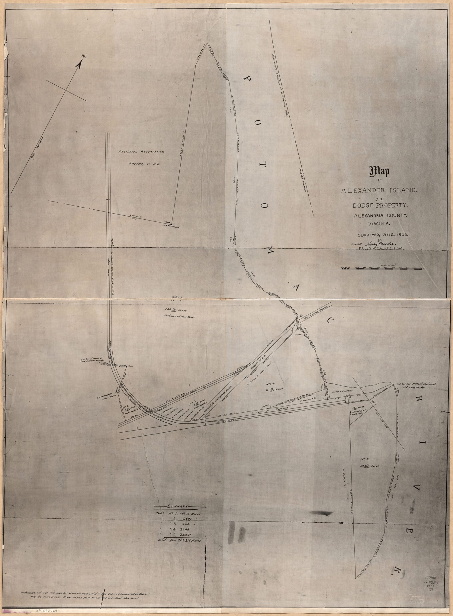 This old map of Map of Alexander Island Or Dodge Property, Alexandria County, Virginia from 1906 was created by Henry Crocker in 1906