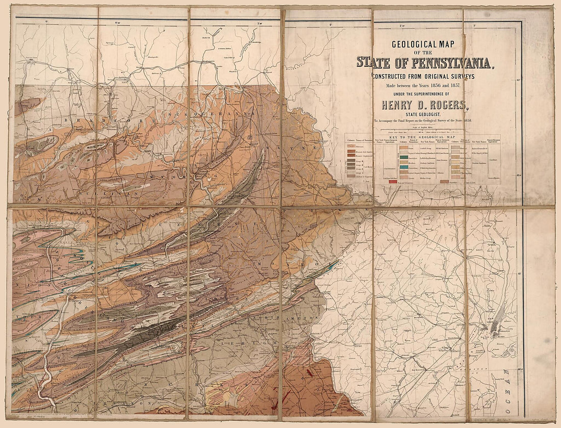 This old map of Geological Map of the State of Pennsylvania : Constructed from Original Surveys Made Between 1836 and from 1857 was created by  Geological Survey of Pennsylvania, Henry D. (Henry Darwin) Rogers,  W. &amp; A.K. Johnston Limited in 1857