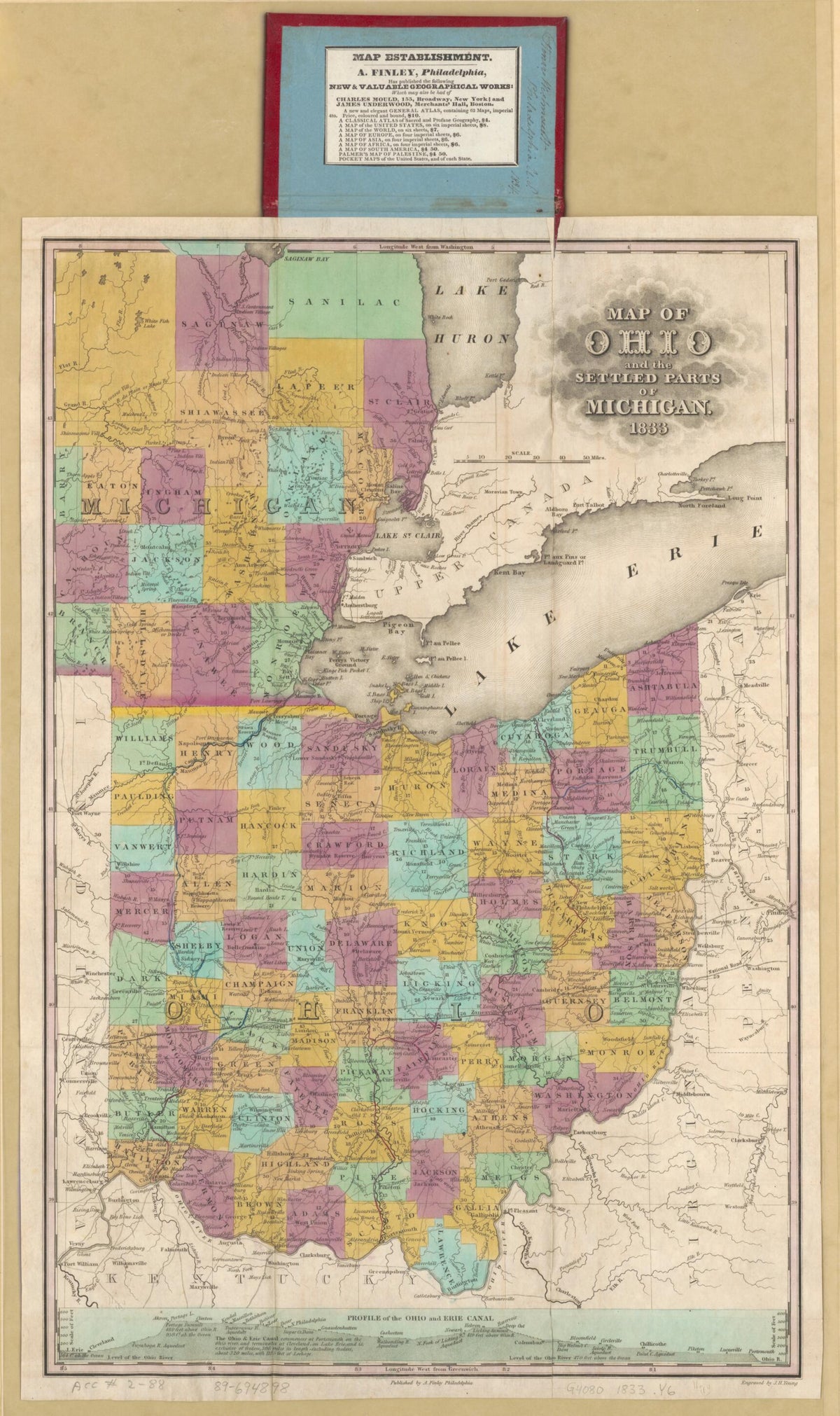Map of Ohio and the Settled Parts of Michigan, 1833 by Relic Map Company
