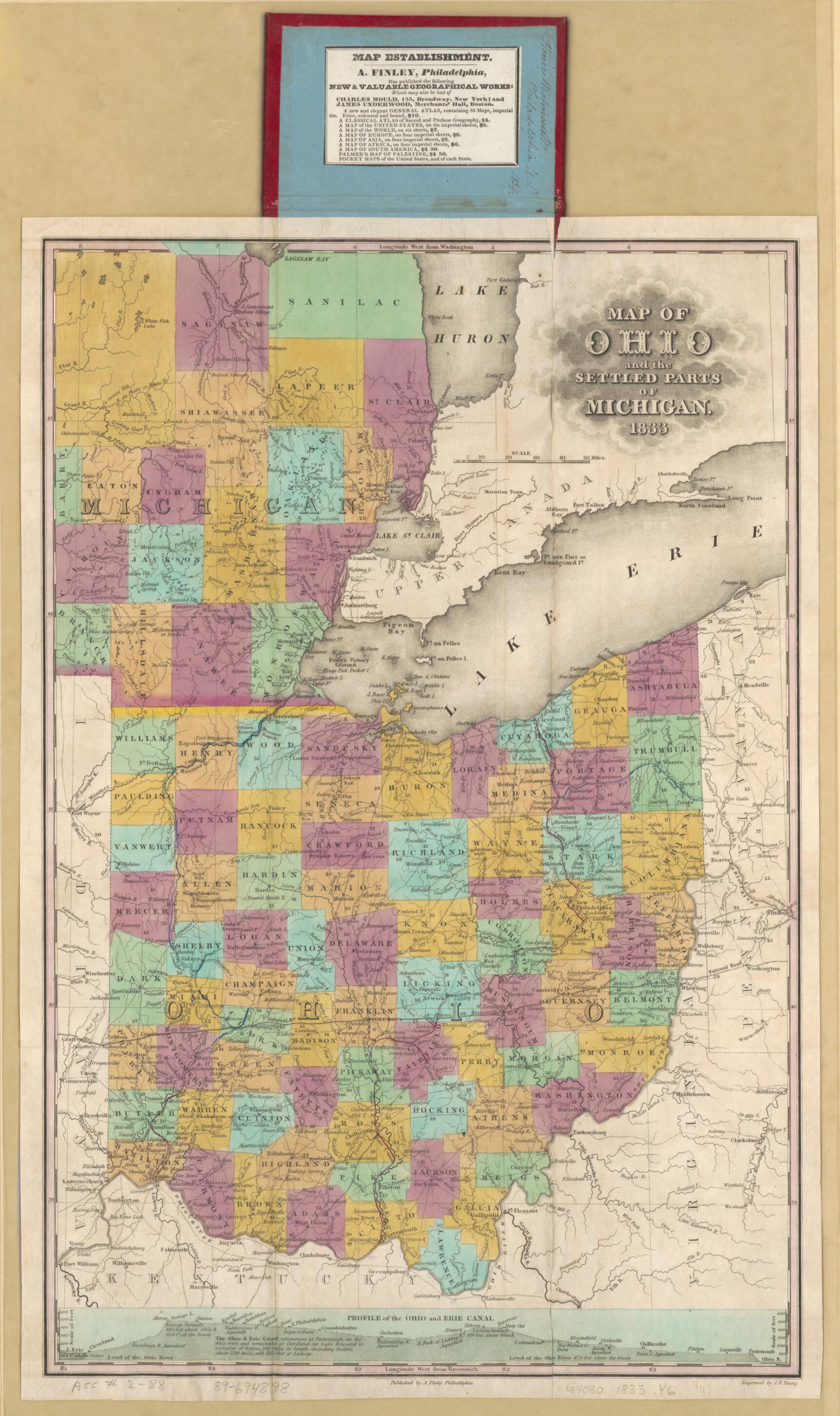 This old map of Map of Ohio and the Settled Parts of Michigan, from 1833 was created by A. (Anthony) Finley, J. H. (James Hamilton) Young in 1833