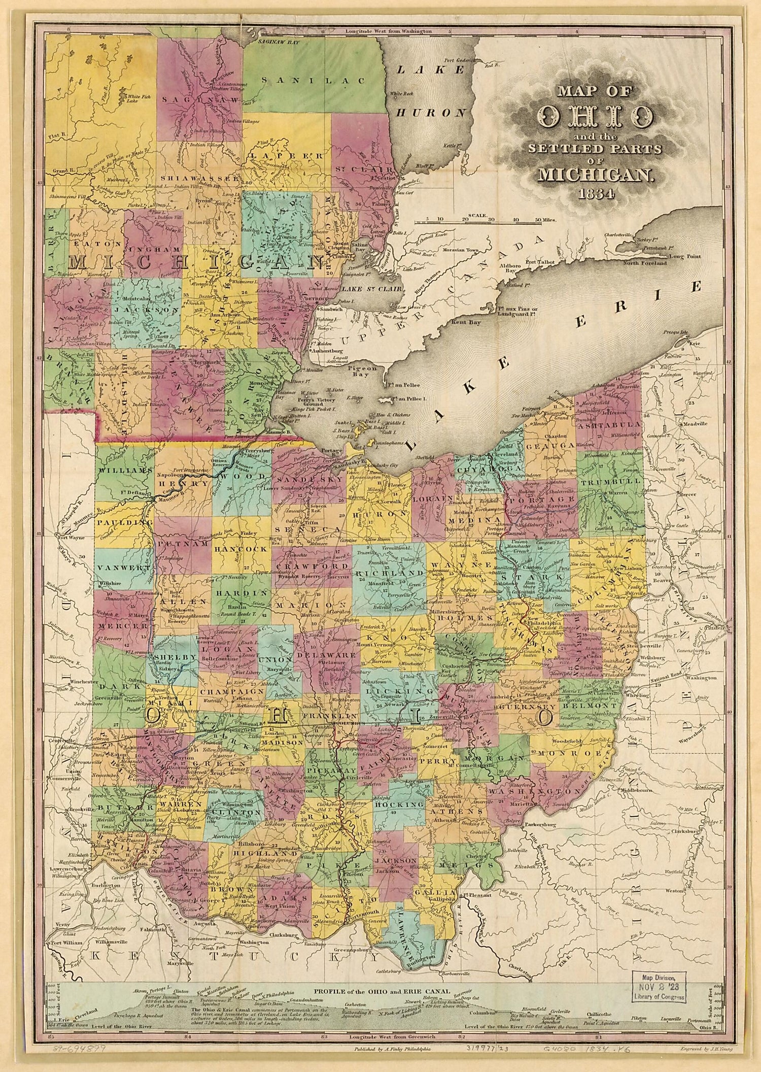 This old map of Map of Ohio and the Settled Parts of Michigan, from 1834 was created by A. (Anthony) Finley, J. H. (James Hamilton) Young in 1834