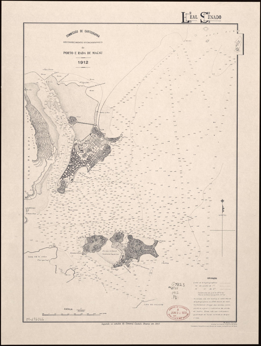 This old map of Reconhecimento Hydrográphico sic Do Pôrto E Rada De Macau from 1912 was created by  Portugal. Comissão De Cartografia Das Colónias in 1912