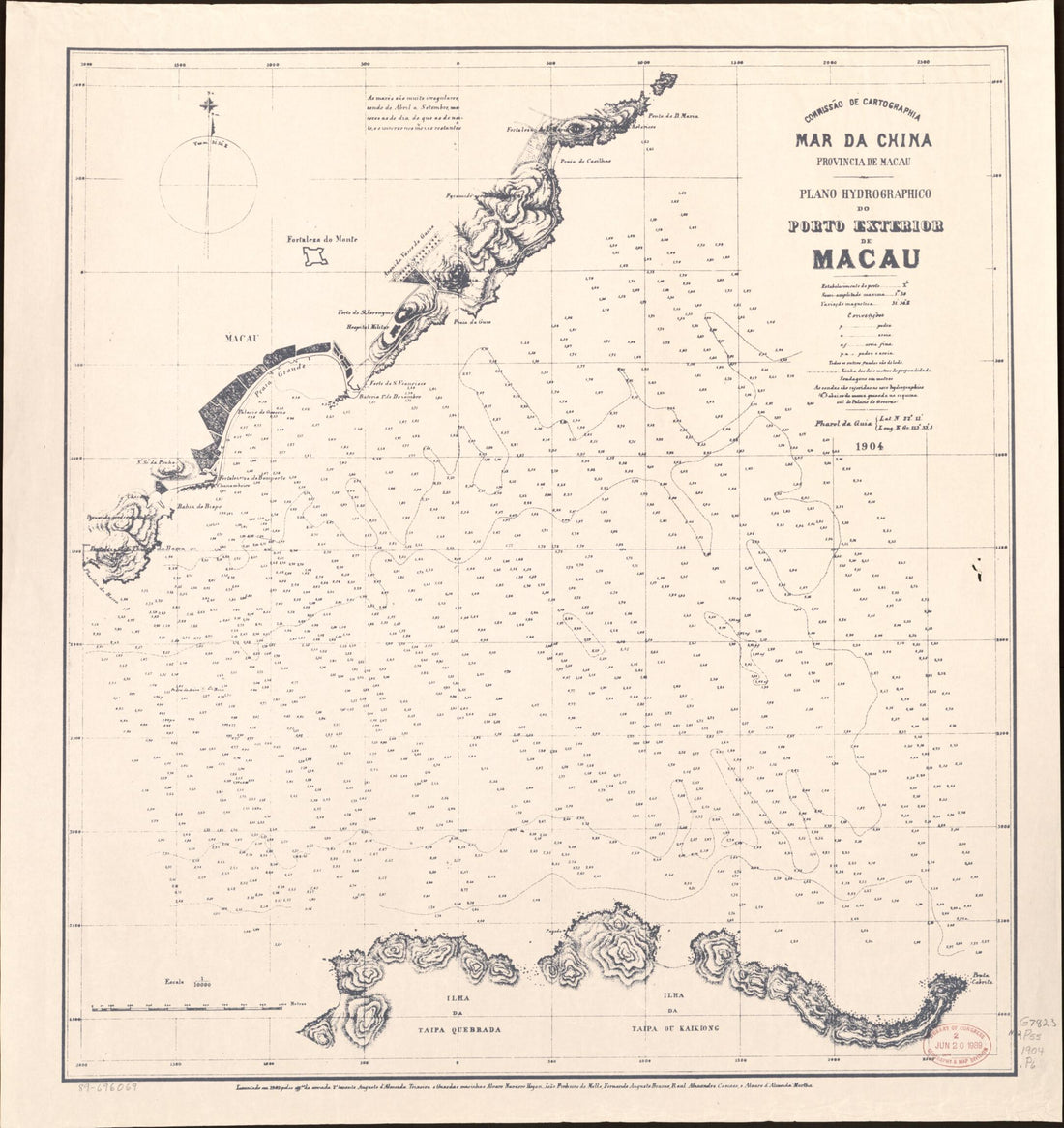 This old map of Mar Da China, Provincia De Macau : Plano Hydrográphico sic Do Pôrto Exterior De Macau from 1904 was created by  Portugal. Comissão De Cartografia Das Colónias in 1904
