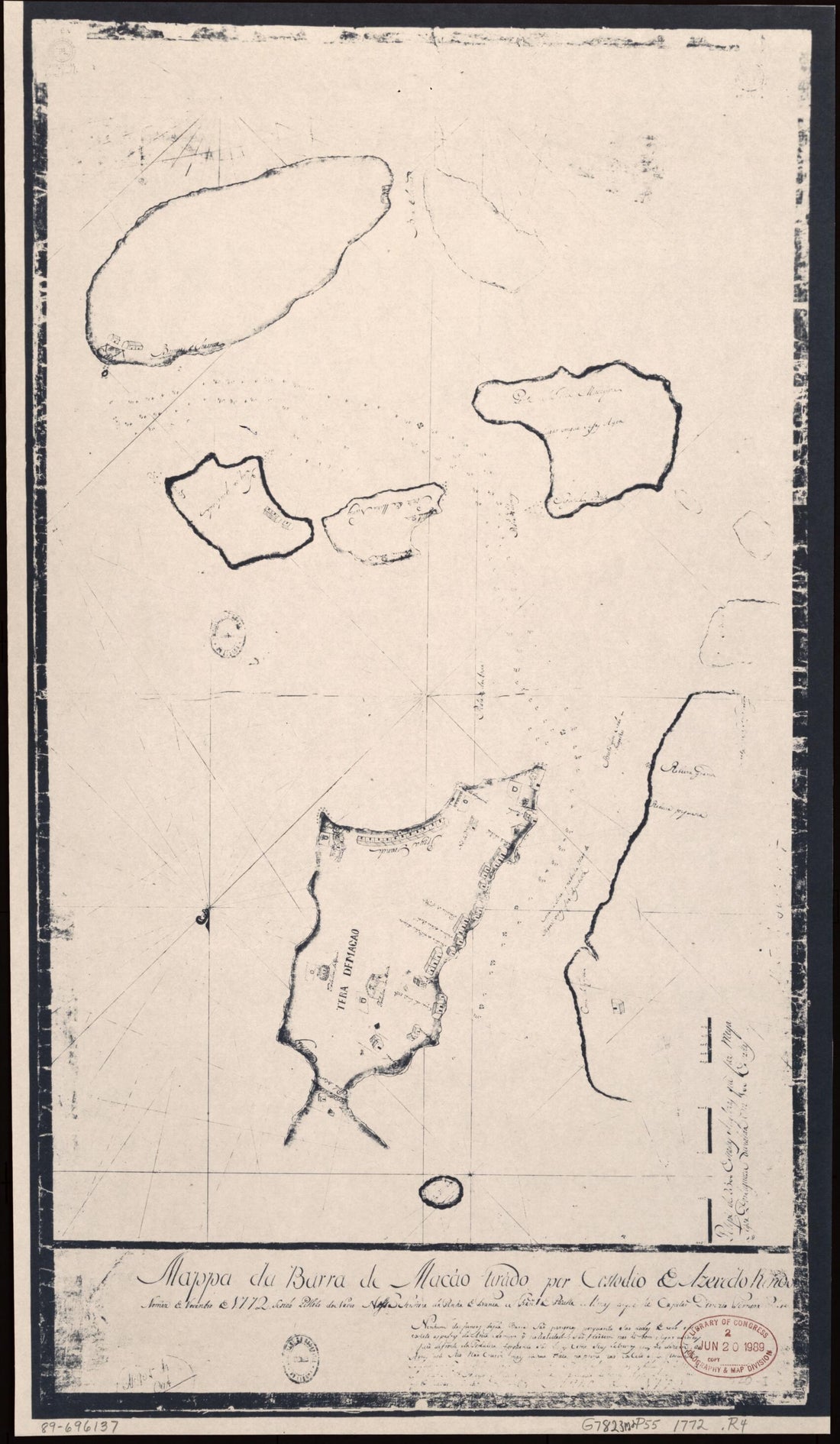 This old map of Mappa Da Barra De Macao from 1772 was created by Costodio E. Azevedo Rendo in 1772