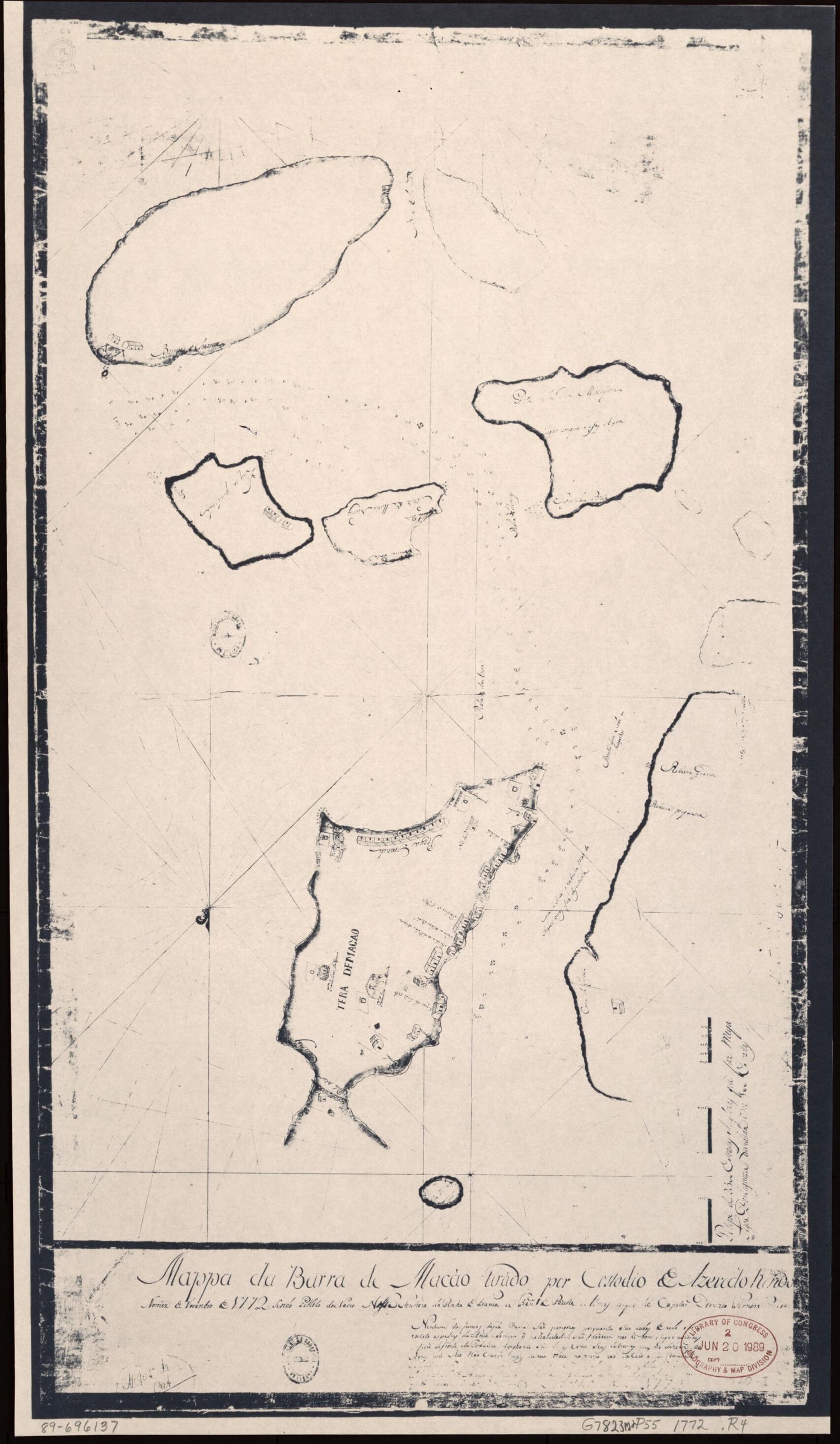 This old map of Mappa Da Barra De Macao from 1772 was created by Costodio E. Azevedo Rendo in 1772